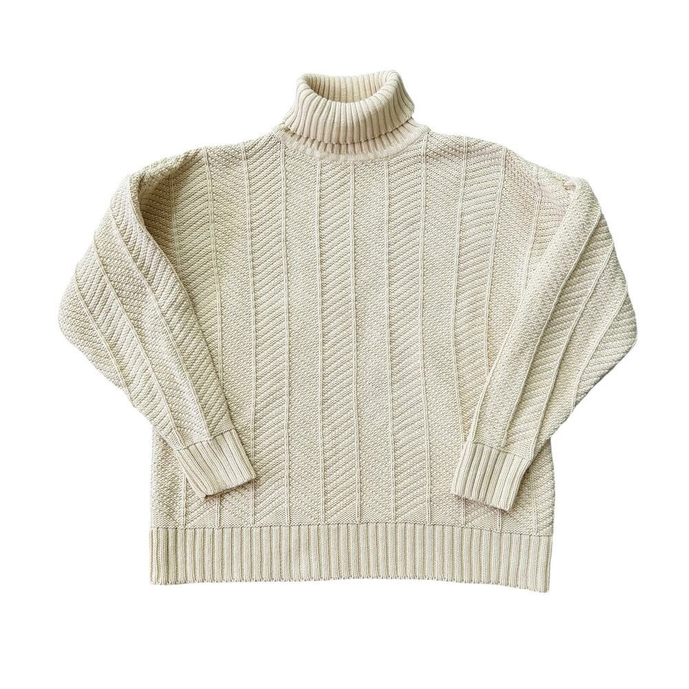 VTG Andrea Haber Thick Cord Knit Turtleneck Sweater Ramie Cotton Blend Womens M